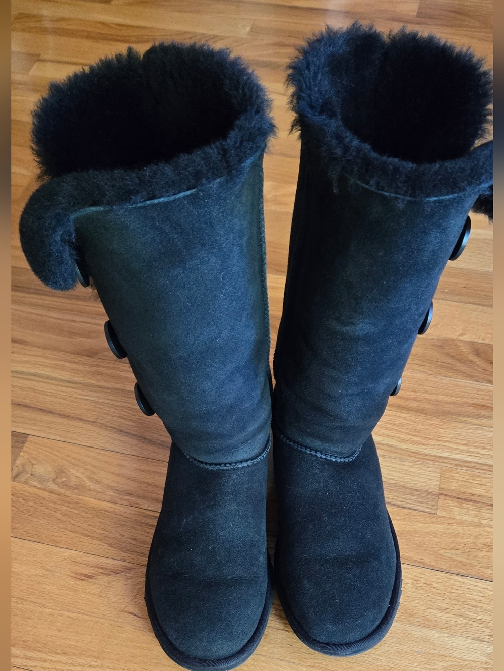 UGG Black Suede Button-Back Mid-Calf Boots